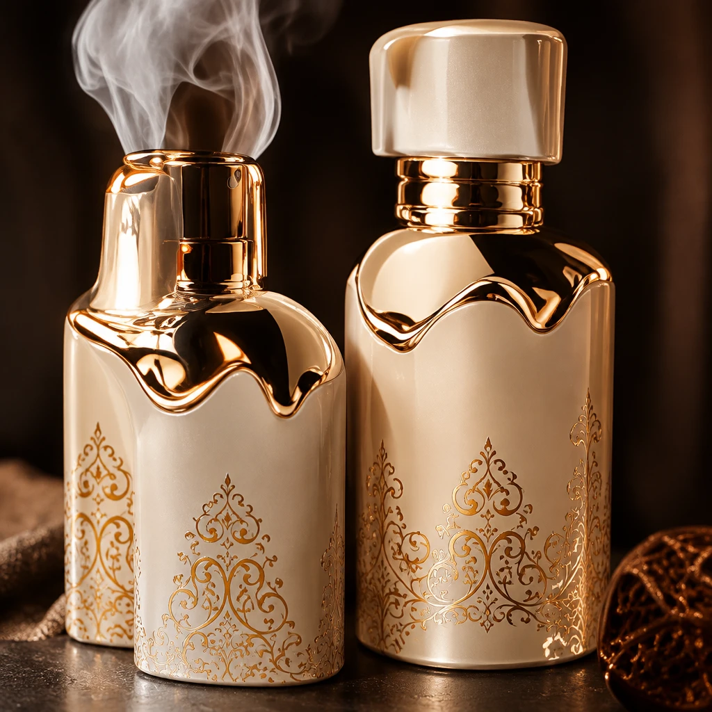 Witte geurflacons met gouden details